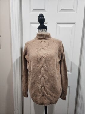 Garnet Hill Camel Brown 100% Cashmere Cable-knit Sweater
